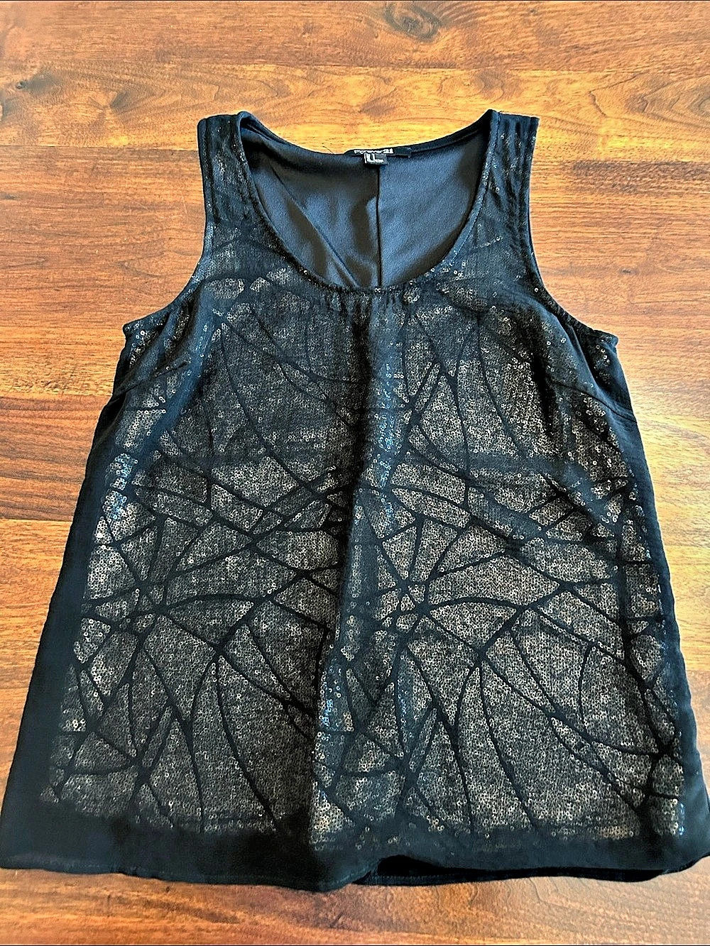 Forever 21 Sequin Overlay Tank Top in Black Size Small